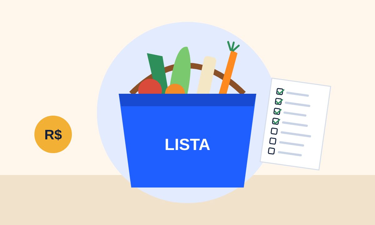 Sacola de compras com a lista